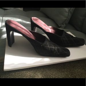 Bisou Bisou Black Suede Quilted Mules